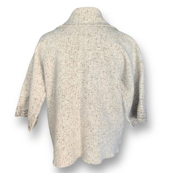 Vintage Shepherds Harvest Wool Cardigan Oatmeal Knit Fringe Scarf Jacket Large - Picture 4 of 12